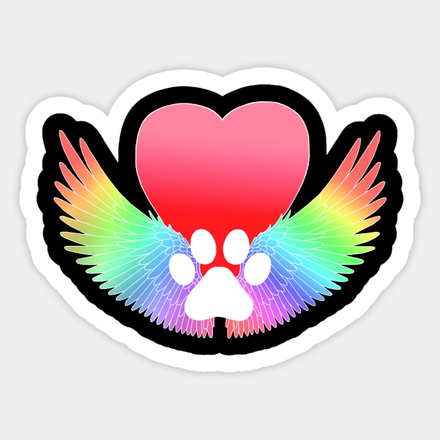 Rainbow Bridge Guardian Angel Pawprint Sticker by Art by Deborah Camp